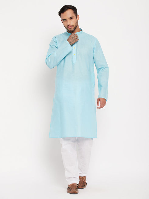 Vastramay Men's Aqua Cotton Kurta